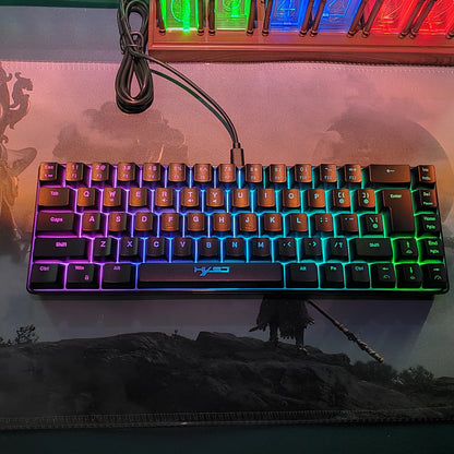 Compact HXSJ gaming keyboard 68 Keys wired keyboard RGB backlit membrane keyboard 60% mini portable office keyboards for laptop