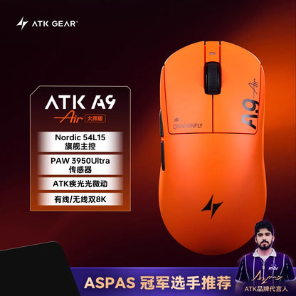 ATK A9 bezdrôtová herná myš s technológiou NearLink, ergonomická PAW3395, trojrežimová Bluetooth myš s nízkou latenciou pre e-šport a PC
