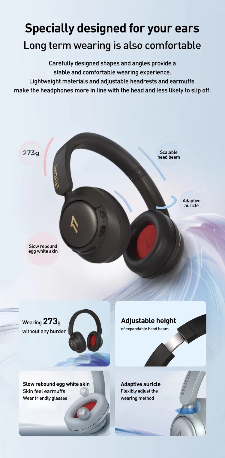 Auriculares inalámbricos Bluetooth con cancelación de ruido 1MORE SonoFlow S, ANC de 42dB, audio Hi-Res, autonomía de 90H, diseño supraaural