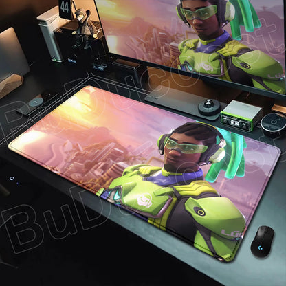 Геймърски пад за мишка Overwatch Anime Girl, голям XXL, HD печат, постелка за компютърна клавиатура, лаптоп и офис, мека гумена подложка за бюро, 900x400 MM