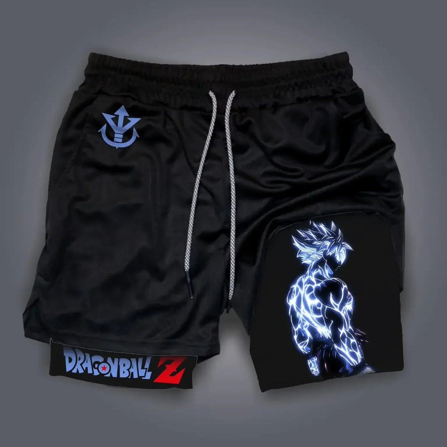 2026 Men's Shorts Double Layer 2-in-1 Dragon Ball Z Anime Graphic Print Streetwear Casual Summer Elastic Fitness Sports Pants