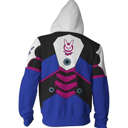 Anime gaming hoodie majica s kapuljačom, 3D print Overwatches DVA DJ, cosplay kostim za žene, muškarce i parove, jakna s kapuljačom, gornji odjevni predmet