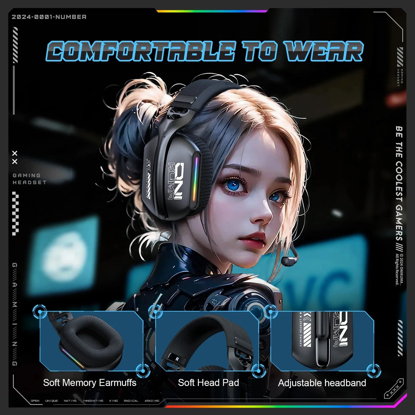 Auriculares gaming inalámbricos ONIKUMA GT828 Bluetooth 5.3 RGB con micrófono, cancelación de ruido y conexión de 4 modos para PC, PS5 y portátil