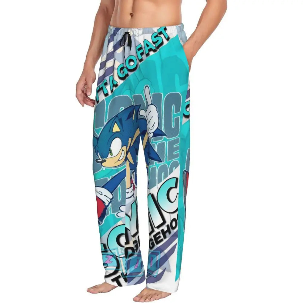 Custom Print Men's Soniced Pajama Pants Hedgehog Game Sleepwear Sleep Lounge Bottoms with Pockets
