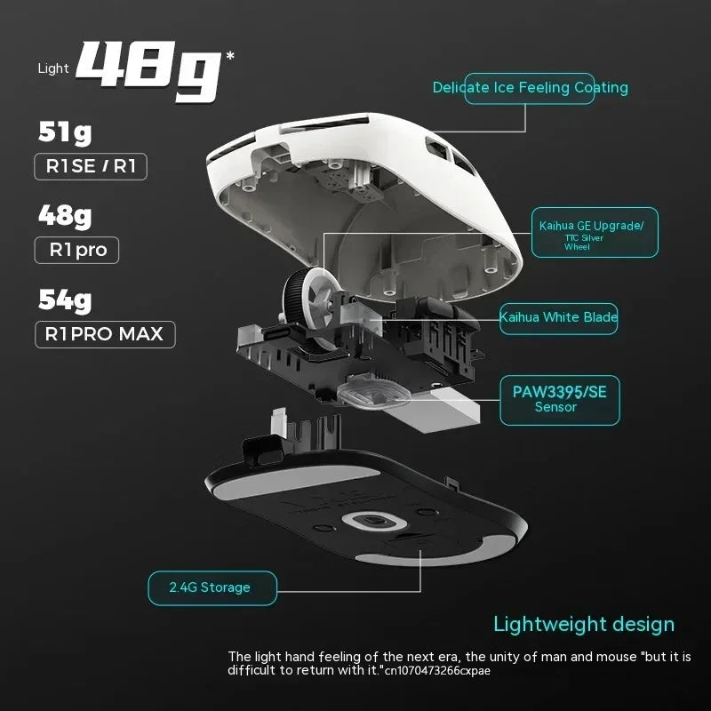 Rato Sem Fios VXE Dragonfly R1 Pro com Sensor Paw3395, Nordic 52840, 2khz, Smart Speed X, Baixa Latência, para Escritório, Gamer e PC Gaming