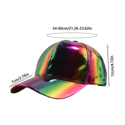 Unisex PU Rainbow Color Changing Baseball Hat Fashion Adult Laser Hip Hop Cap Outdoor Casual Snapback Shiny Party Dressing Hat