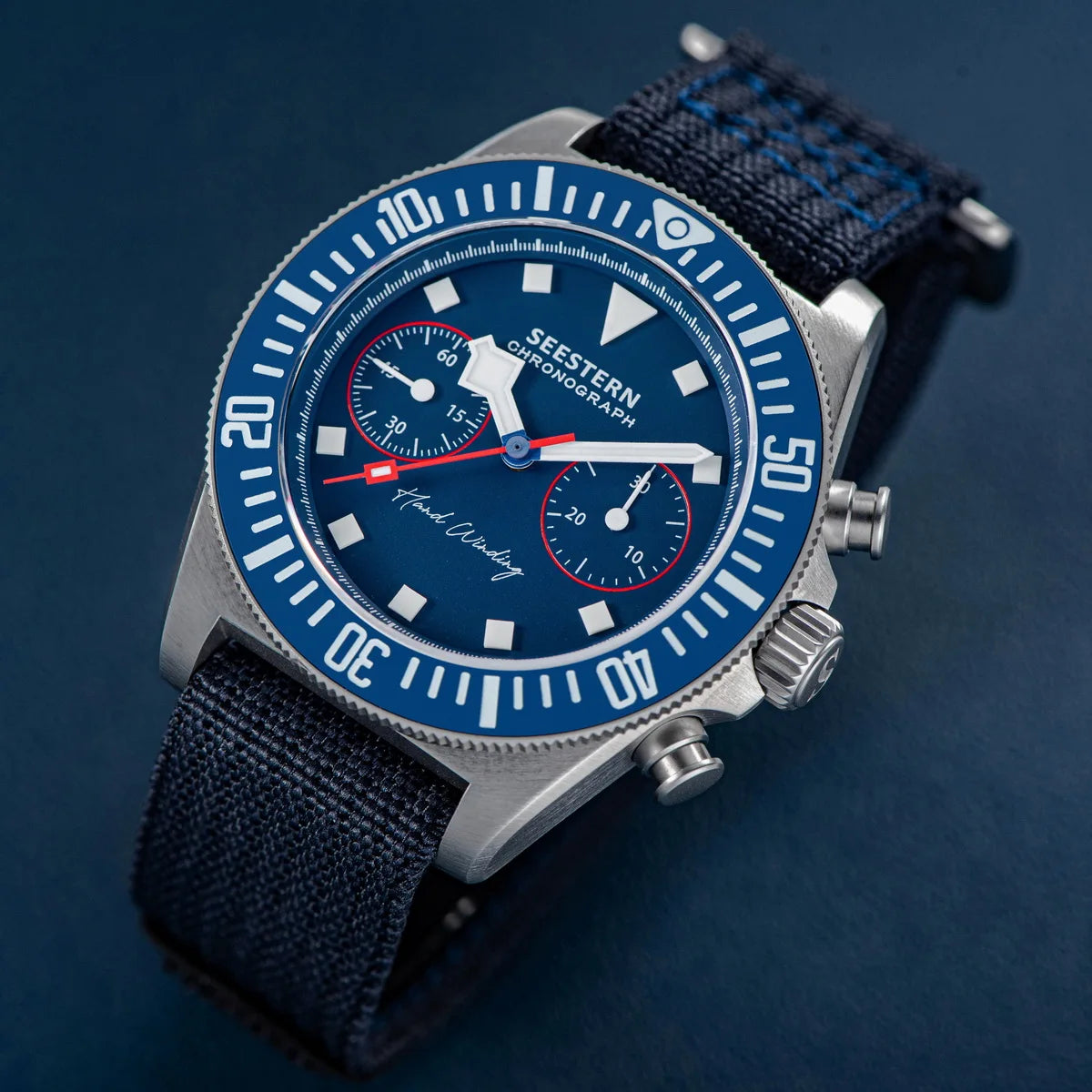 SEESTERN Chronograph Herren-Mechanikuhr Tianjin ST1901 Uhrwerk Saphirglas-Armbanduhr mit Nylon-Klettarmband, Leuchtzeigern und Skelettdesign