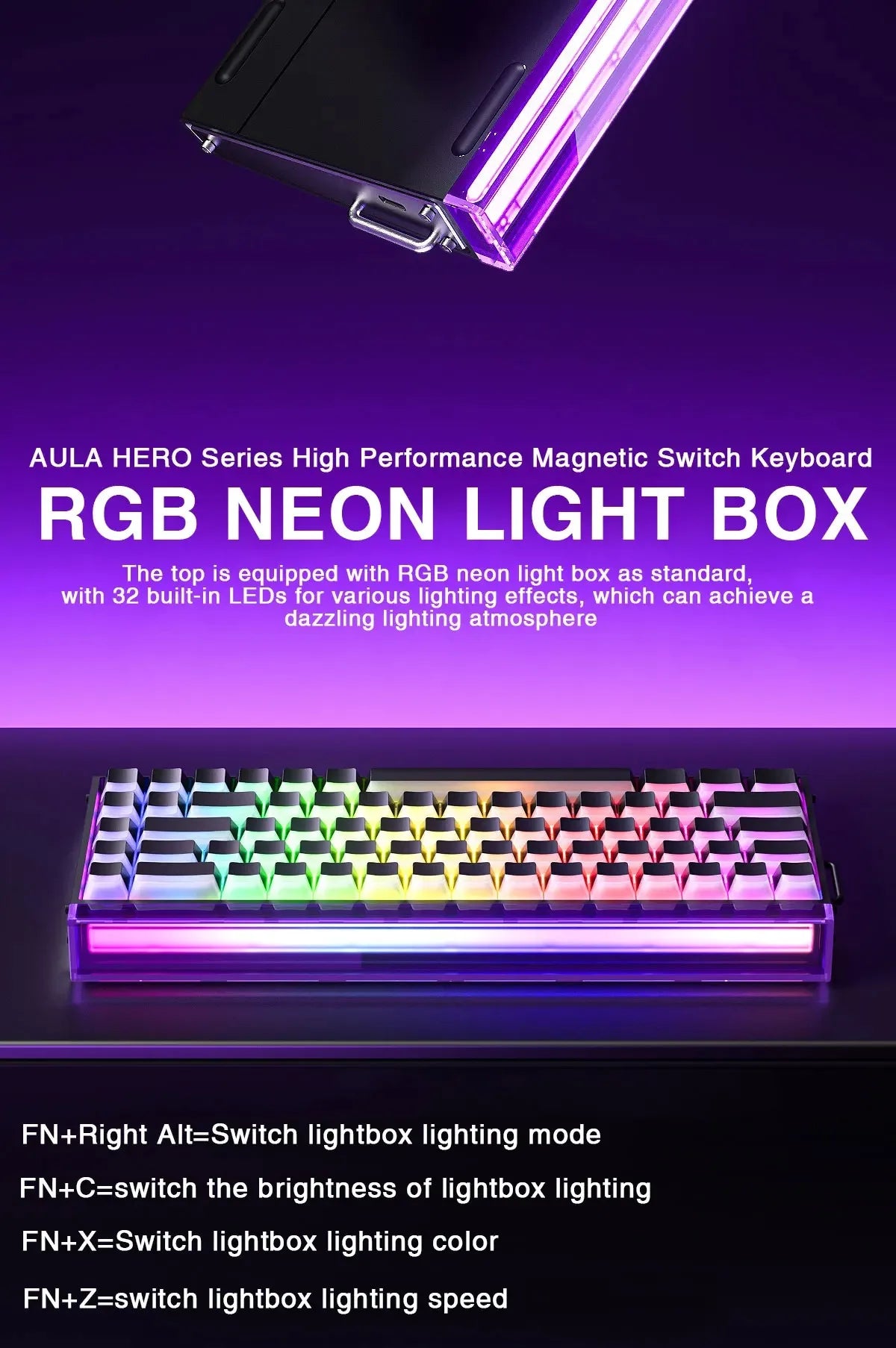 AULA HERO 68HE Teclado Mecânico Gaming RGB com Switch Magnético Rapid Trigger Retorno 8K com Fio Teclado Personalizado para Esports