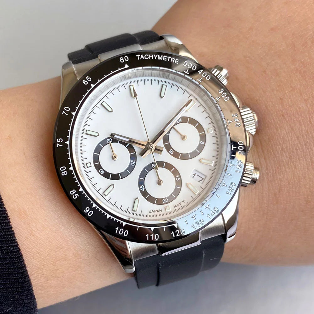 Reloj de lujo para hombre VK63 con movimiento de cuarzo, cronógrafo de negocios, 39mm, acero/oro rosa, fecha, esfera luminosa y cronógrafo completo