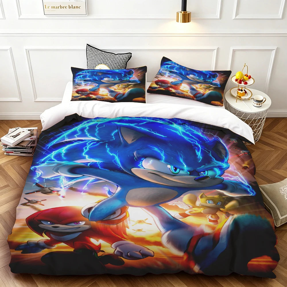 Sonic Duvet Cover for Kids Cool Bedding Set, Duvet Cover for Bedroom Decor Soft and Comfortable Twin, Luxury Birthday Gift soft
