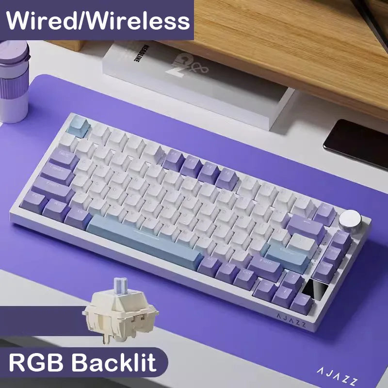 AJAZZ AK820 Teclado mecânico 70% com formato compacto/iluminação RGB/interruptores hot-swappable, com ligação com fios, sem fios e Bluetooth