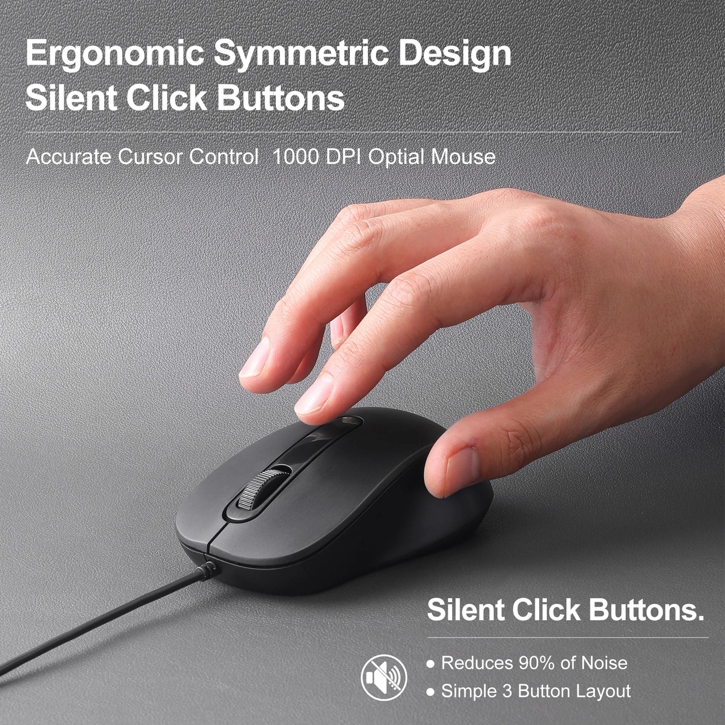 USB C Wired Mouse Silent Click 1000DPI Type-C Mouse For Laptop/Tablet/Phone Compatible with Mac/Windows/Android Plug and Play