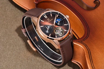 PAGANI DESIGN – Orologio meccanico di lusso da uomo, 41 mm, vetro zaffiro, cinturino in pelle, impermeabile, stile pilota, con tourbillon e fasi lunari