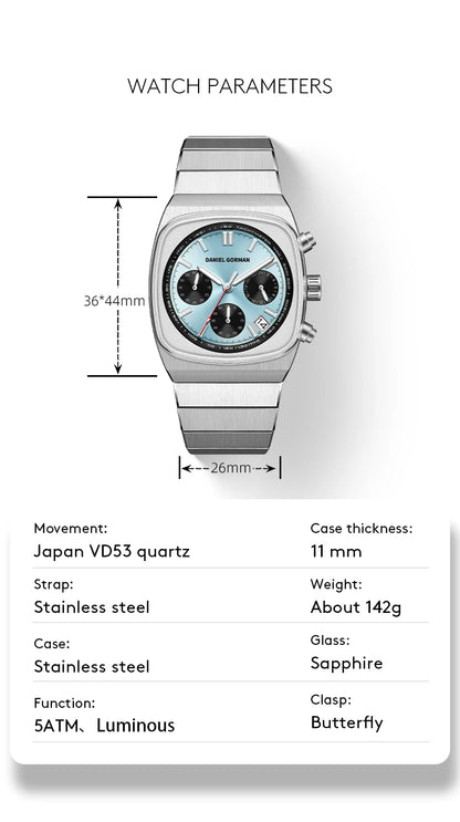 DG9008 Men's Watch, Original Fashion Brand Quartz Waterproof Luminous Watch with Three Small Dials and Moon Phase