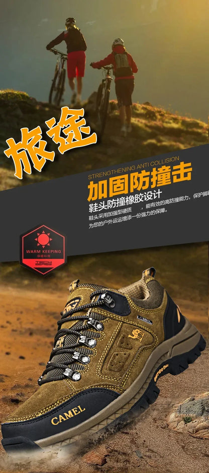 Suede Leather Men Hiking Shoes Outdoor Trail Trekking Sneakers Men Non-slip Breathable Climbing Shoes Men Mountain Sports Shoes