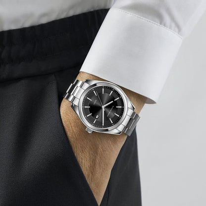Reloj de cuarzo HANNAH MARTIN, 40 mm, para hombre, correa de acero inoxidable negro, resistente al agua hasta 3 bares, estilo deportivo-elegante