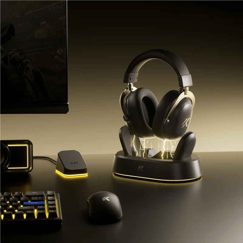 Cuffie gaming wireless MCHOSE V9 Turbo 7.1 Surround Sound RGB Esports con driver da 60mm, microfono con cancellazione del rumore e base di ricarica