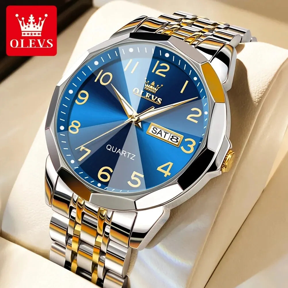 OLEVS 9970 herenhorloge – Elegant model met digitale wijzerplaat, datum- en dagweergave, waterdicht, lichtgevend, quartz – Origineel luxehorloge