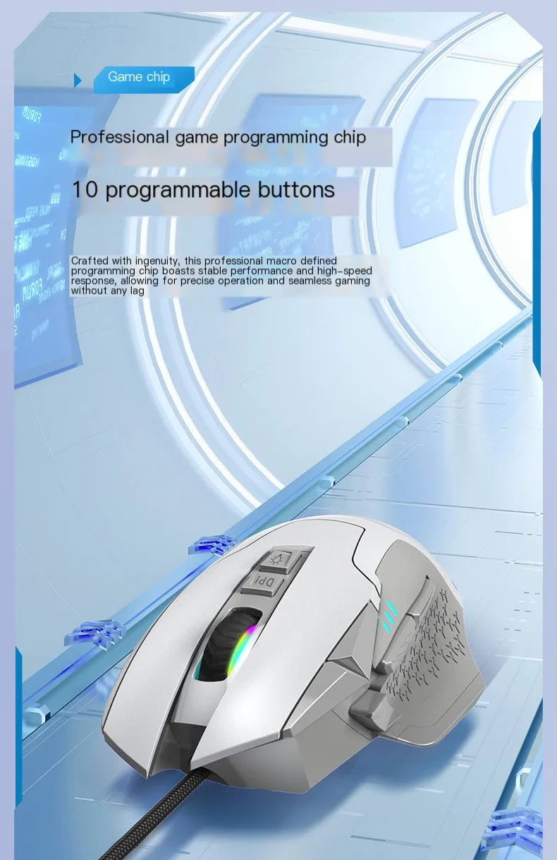 Wired Game Mouse 12000 DPI Adjustable Macro Programming RGB Backlight Ergonomics Design Fire Key E-sport Mause Gaming PC Mice