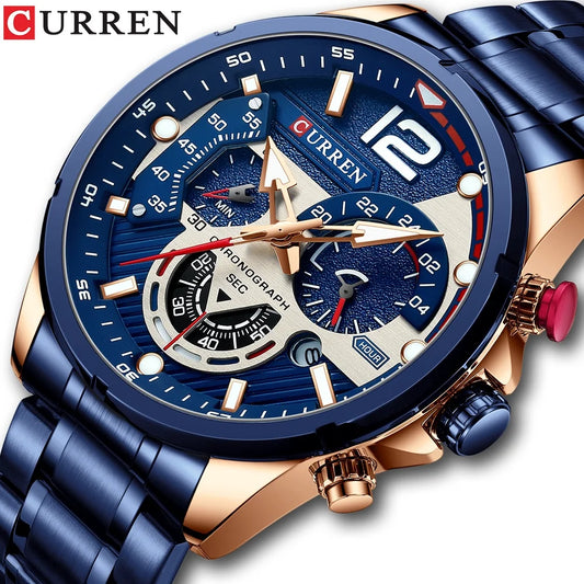 Relojes CURREN para hombre, deportivos de cuarzo con cronógrafo, reloj de pulsera de lujo en acero inoxidable con esfera luminosa, reloj masculino