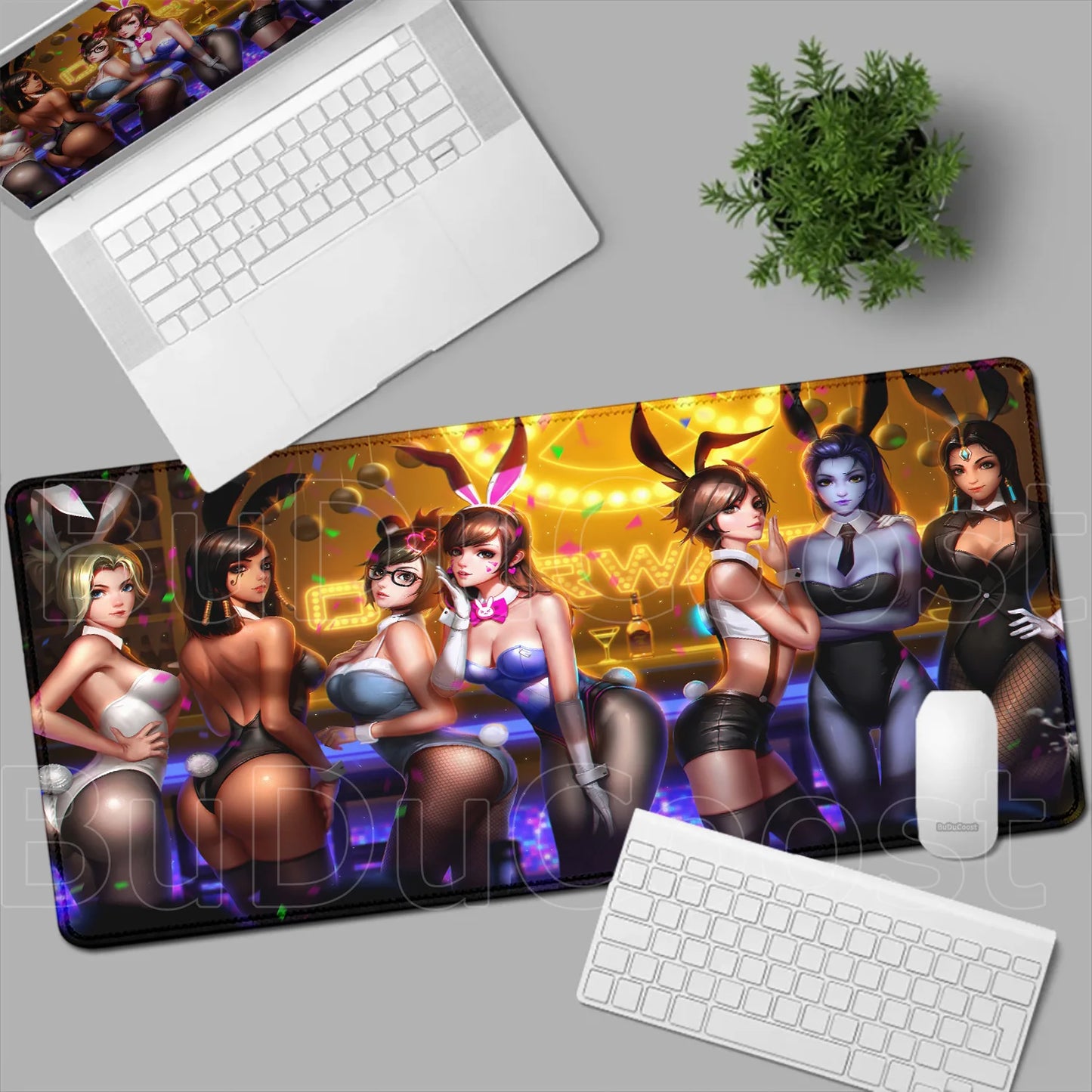 Геймърски пад за мишка Overwatch Anime Girl, голям XXL, HD печат, постелка за компютърна клавиатура, лаптоп и офис, мека гумена подложка за бюро, 900x400 MM