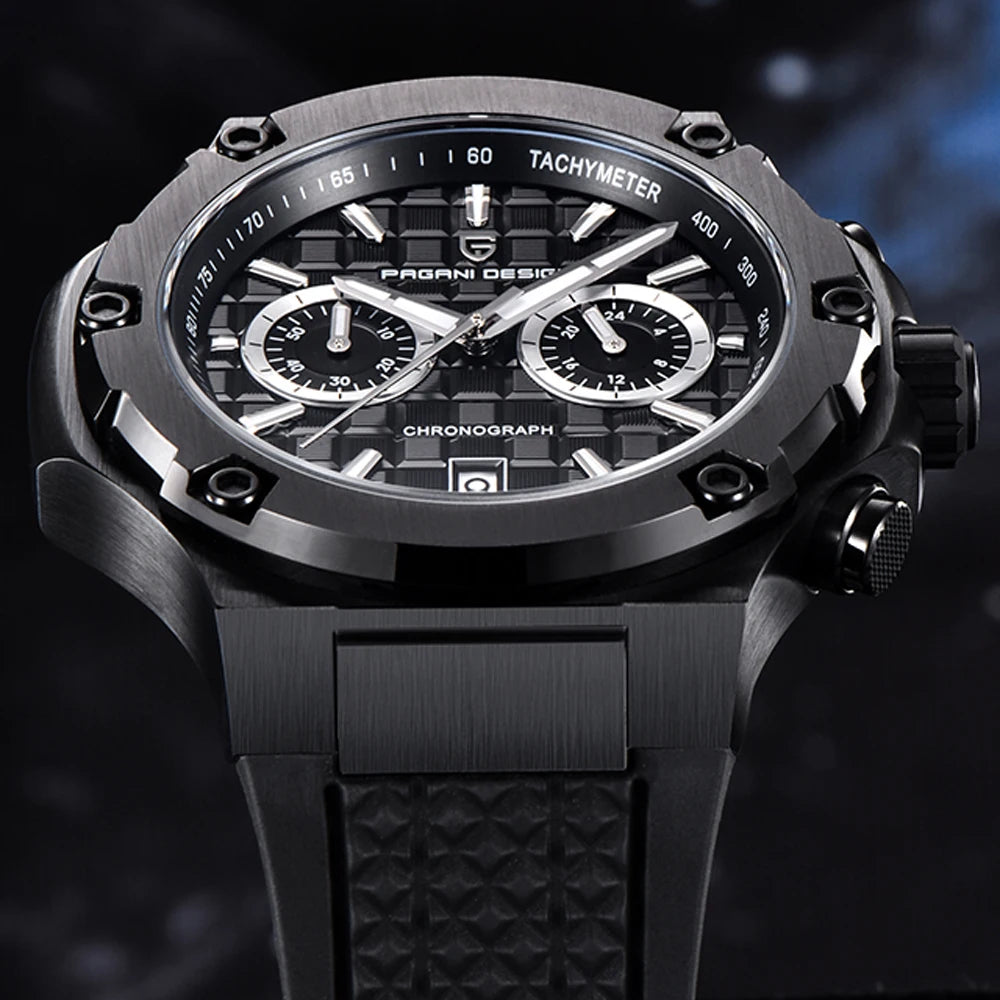 Křemenné pánské hodinky PAGANI DESIGN – luxusní sportovní chronograf, vodotěsný, s luminiscenčními ručičkami a safírovým sklem s antireflexní úpravou