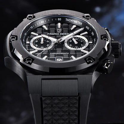 Křemenné pánské hodinky PAGANI DESIGN – luxusní sportovní chronograf, vodotěsný, s luminiscenčními ručičkami a safírovým sklem s antireflexní úpravou