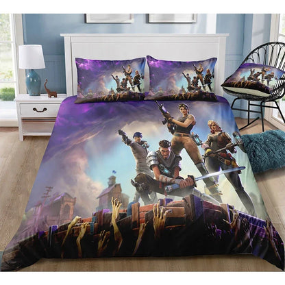 Fortnite-Bettwäsche-Set, Bettbezug, 3-teilig, 3D-bedruckte Schlafzimmer-Bettwäsche, Game-Anime-Cartoon-Kissenbezug, Zimmerdekoration, Geschenk
