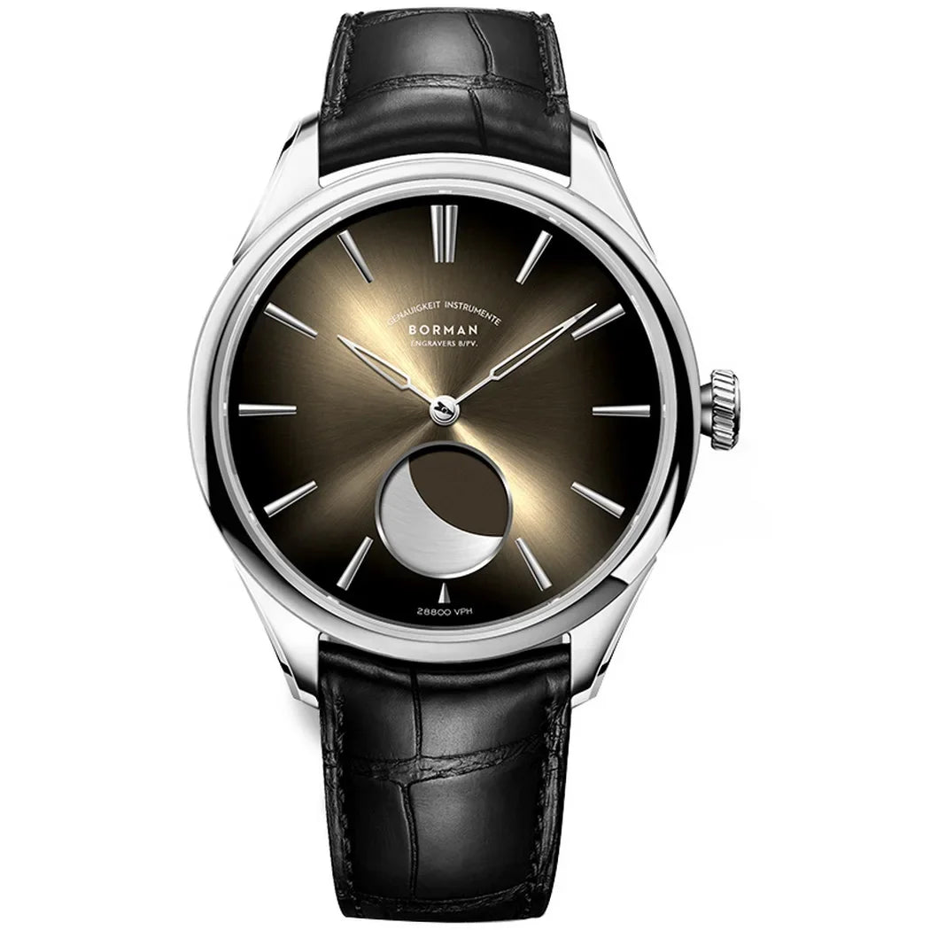 Borman Men's Automatic Watches, Luxury Moon Phase Mechanical Wristwatch, Fashionable 50M Waterproof with Sapphire Leather Strap