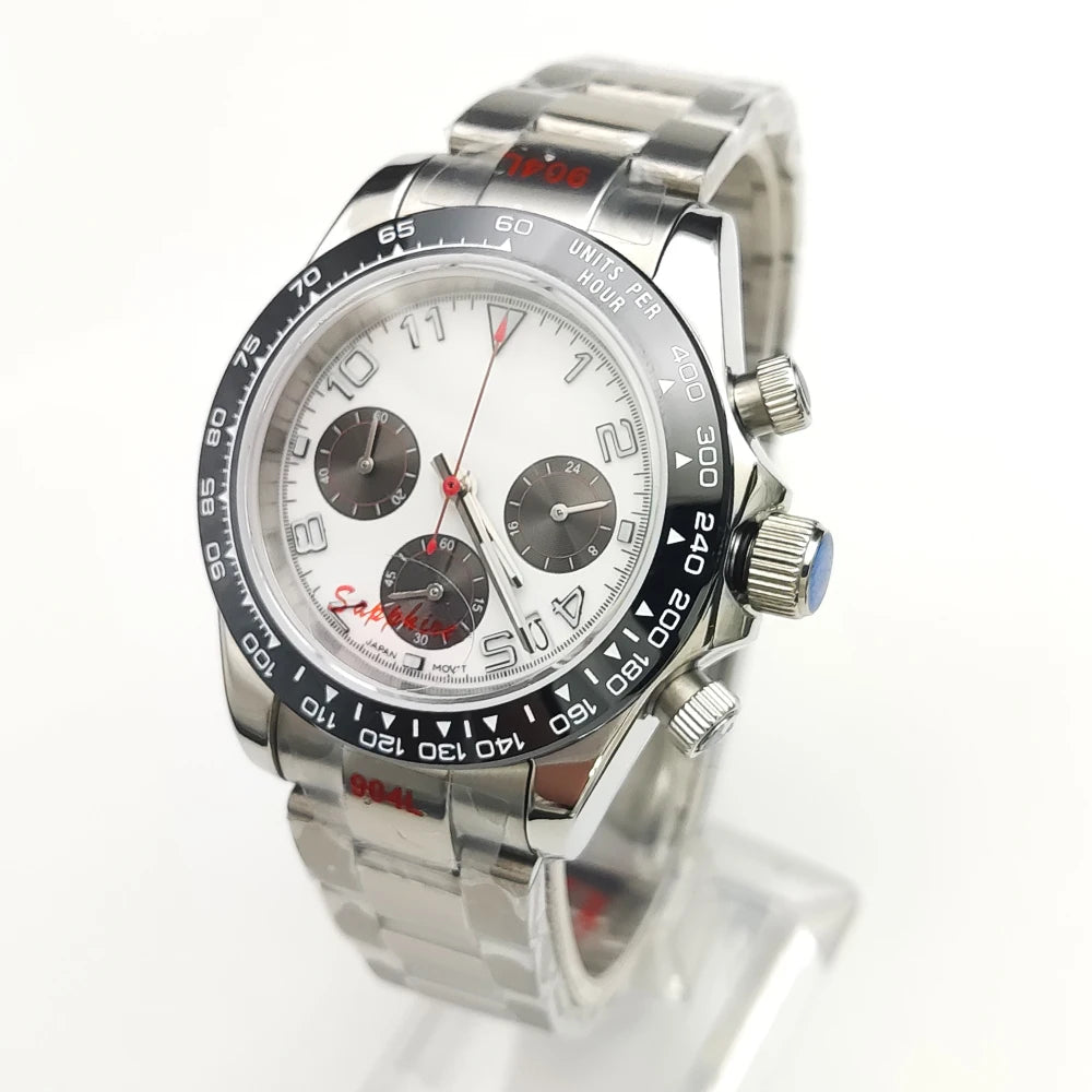 20 Colors dress 39mm Quartz Chronograph Sapphire Crystal Stainless Luminous Men's Watch VK63 Movement Calendar Strap