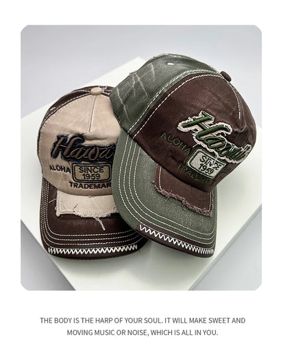 Koreanische Vintage-Waschung Baseballcaps für Herren und Damen aus Baumwolle, Snapback-Caps mit Stickerei, neue vielseitige Mode-Lettering-Freizeitcaps im Distressed-Look