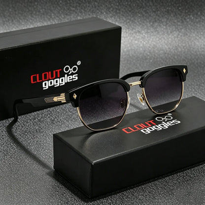 CLOUT GOGGLES Business Sunglasses Male Female Metal Polygon Rivet Half Frame Outdoor Driving Ultraviolet Protection Sun Glasses