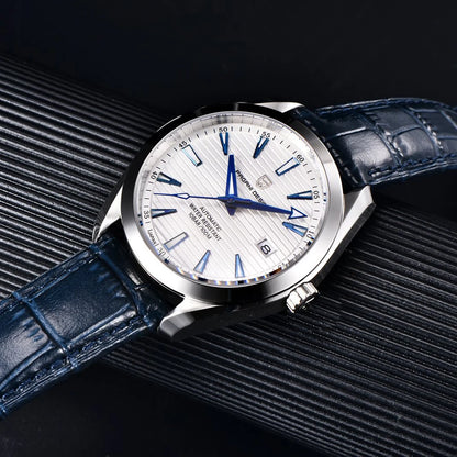 Luxusuhr für Herren von PAGANI DESIGN – Mechanisches Automatikmodell (Kaliber 8215), aus Edelstahl, wasserdicht, mit Datumsanzeige und leuchtenden Zeigern