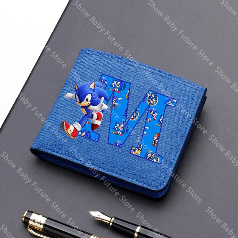 Cartoon Sonics Men Wallet Anime Kawaii Letter A-Z Short Wallet Multi-slot Credit ID Card Holder Foldable Male Canvas Coin Purses