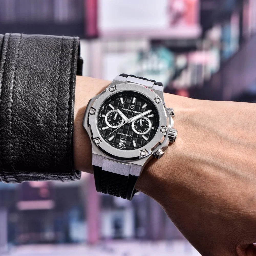 PAGANI DESIGN PD-YS032 Herren-Quarzuhr 44mm Japan VK64 Uhrwerk Edelstahlgehäuse Kautschukarmband Saphirglas 100M wasserdicht