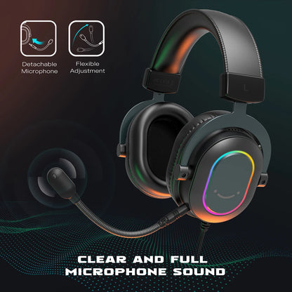 FIFINE RGB-Gaming-Headset mit Mikrofon – kabelgebundene USB-Over-Ear-Kopfhörer mit 7.1-Surround-Sound für PC, PS4, PS5, mit EQ-Modi & Geräuschisolierung