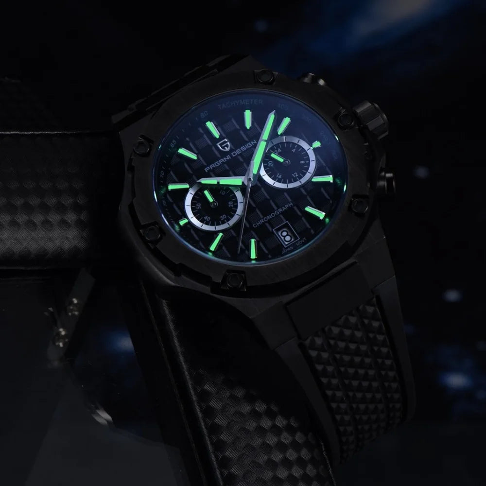 PAGANI DESIGN PD-YS032 Herren-Quarzuhr 44mm Japan VK64 Uhrwerk Edelstahlgehäuse Kautschukarmband Saphirglas 100M wasserdicht