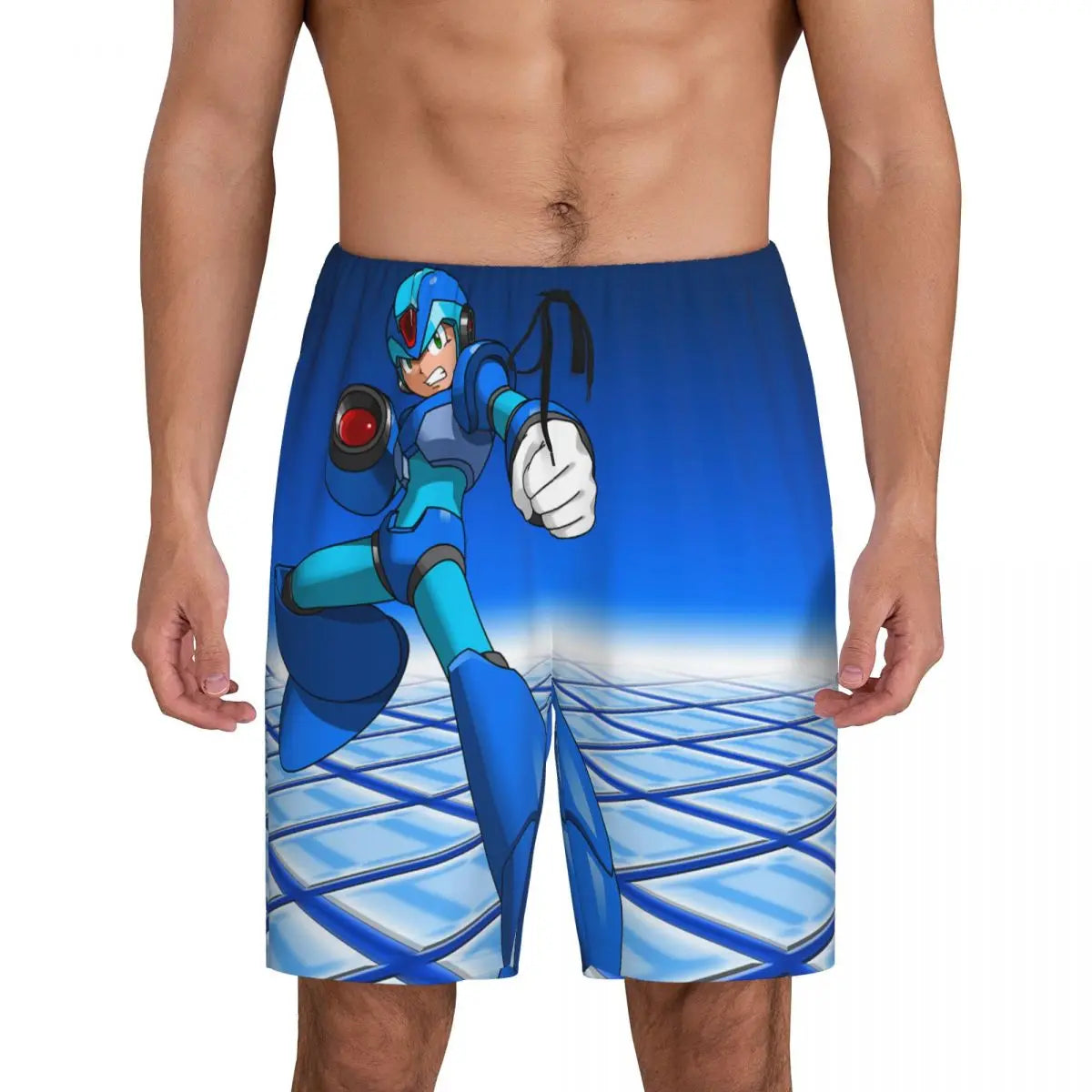 Custom Megaman Video Game Mega Man Short Pajama Pants Men Sleepwear Sleep Lounge Bottom Shorts Sleeping Pants