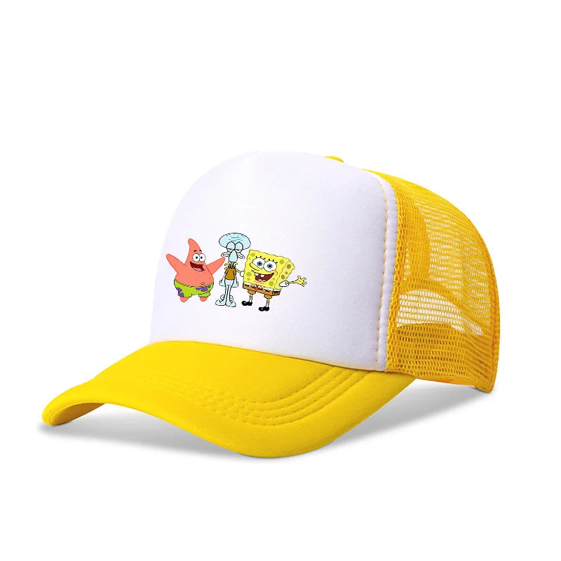 Casquette de baseball SpongeBob mignonne, style anime, ronde, unisexe, pour enfants (garçons et filles) et adultes, sportive, décontractée, pare-soleil, ajustable, inspirée du film d'animation, à visière, en maille