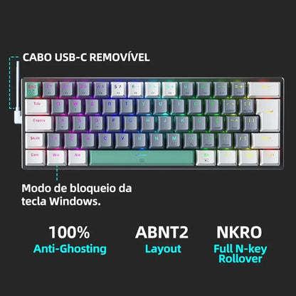 Teclado Mecânico Mini Machenike K500-B61 60% Layout ABNT2, Retroiluminação RGB, Hot-swappable, NKRO, Teclado Gaming com Fios para PC Gamer