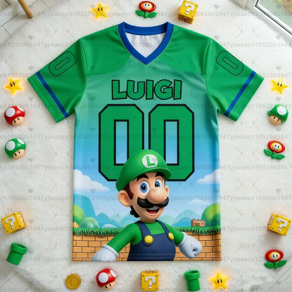 2026 New Super Mario 3D Printed V-Neck T-Shirt, Casual Summer Short Sleeve Cosplay Graphic Tee, Fashion Top for Kids and Adults