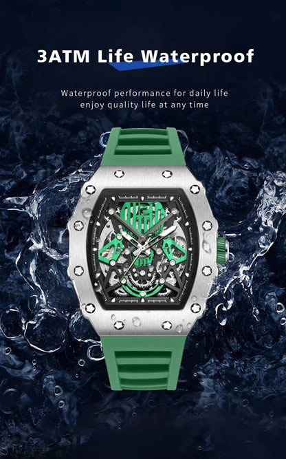 BAOGELA Richard Automatic Mechanical Watch for Men Wrist Watch Luxury Watches with Free Shipping Rubber Strap Reloj Hombre