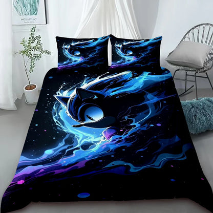3-Piece Duvet Cover Set – Sonic Cartoon Bedding Set – Duvet Cover for Kids and Teens – Gifts & Bedroom Decor King Queen