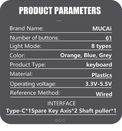 MUCAI MKA610Z Mechanical Color Esports Gaming Keyboard Ergonomic 61 Key Compact Response Fast RGB Light Effect Hot Plug