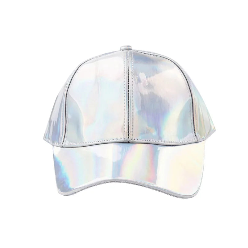 Unisex PU Rainbow Color Changing Baseball Hat Fashion Adult Laser Hip Hop Cap Outdoor Casual Snapback Shiny Party Dressing Hat