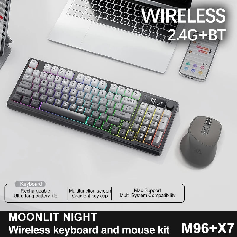 M96 Bluetooth-Tastatur Kabellose FREEWOLF Bildschirm-Gaming-Tastatur, elektronischer Bildschirm, Multi-Device-Verbindung, ergonomisches Gaming