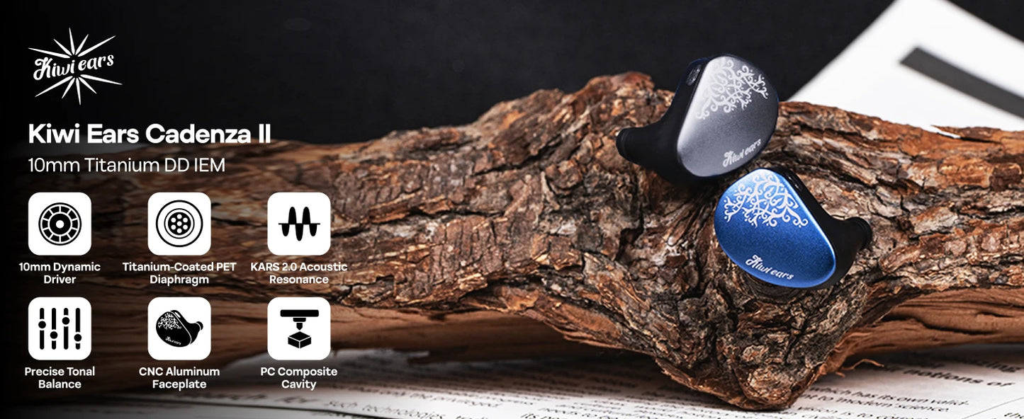 Linsoul Kiwi Ears Cadenza II IEM HiFi-Kopfhörer mit 10mm-Titan-Dynamiktreiber, KARS 2.0 und abnehmbarem Kabel