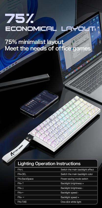 ATTACK SHARK R82 HE Teclado Magnético com Fio 75% RGB 8000Hz Rapid Trigger Atuação de 0.005mm Teclado Gaming
