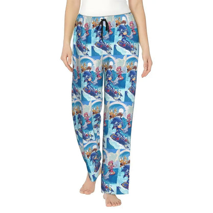 Custom Printed Womens Soniced Pajama Pants Hedgehog Game Sleepwear Sleep Lounge Bottoms with Pockets
