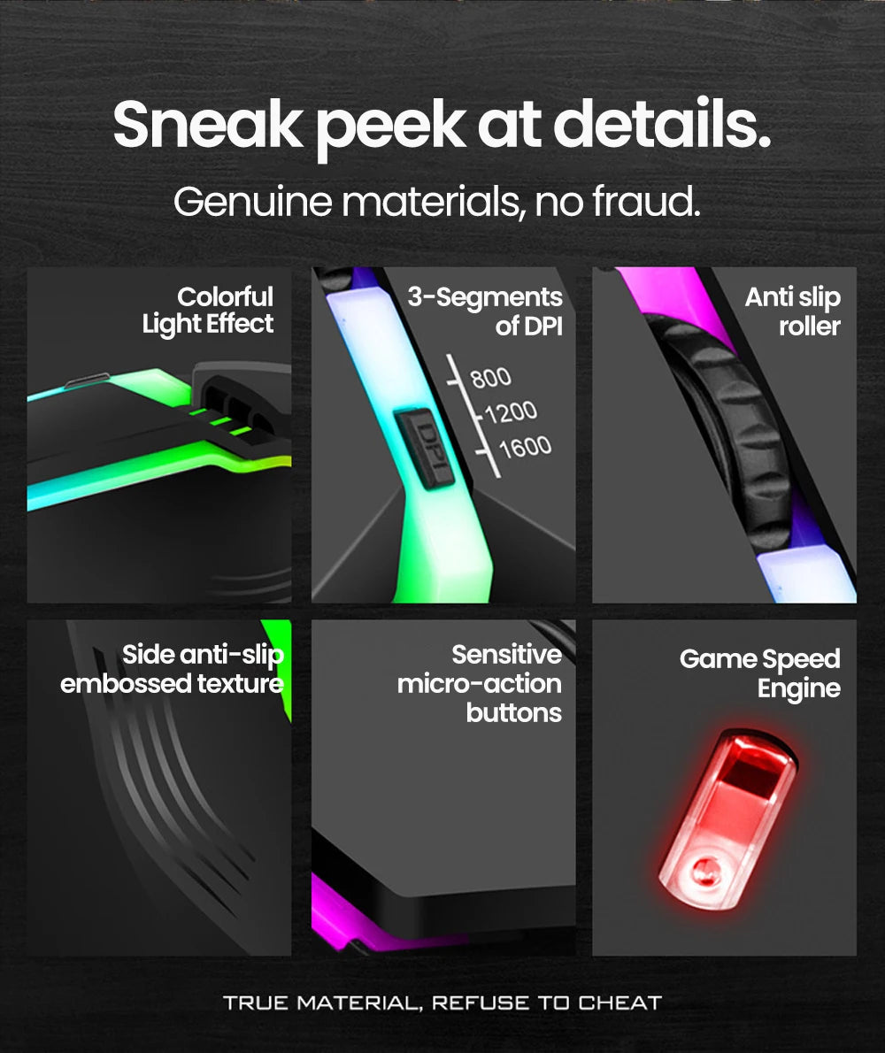 RGB Wired BackLight Mute USB Mice USB Wired Gaming Mouse for Desktop PC Notebook Computer Home Office LED Luminous 1600DPI